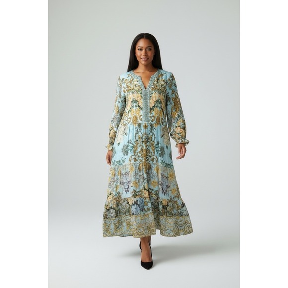 Soft Surroundings Dresses & Skirts - Soft Surroundings Plus Size 1X Light Blue Floral Beaded Tiered Formal Maxi Dress